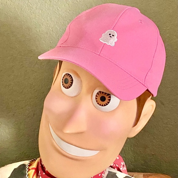 New Adult Sz Pink Ghost Halloween Embroidered Baseball Cap Hat - Boo Basket Gift - Picture 2 of 9